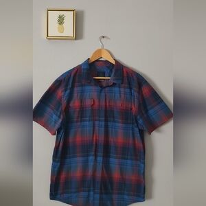 Prana Mens shirt  Plaid Size XL Short Sleeves Pockets Front Moisture Wicking